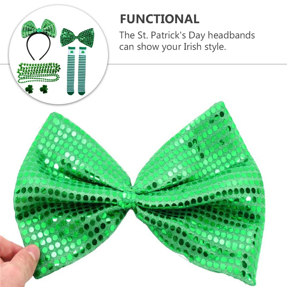 

6pcs St Patrick'S Day Photo Props Costume Set Bowknot Headband Long Socks Beard Necklace Party Festive Accessories Luck Charm