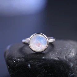 GEM'S BALLET Natural Rainbow Moonstone, 925 Sterling Silver, Dainty Gemstone Ring, Gift For Her, Promise Ring, June Birthstone