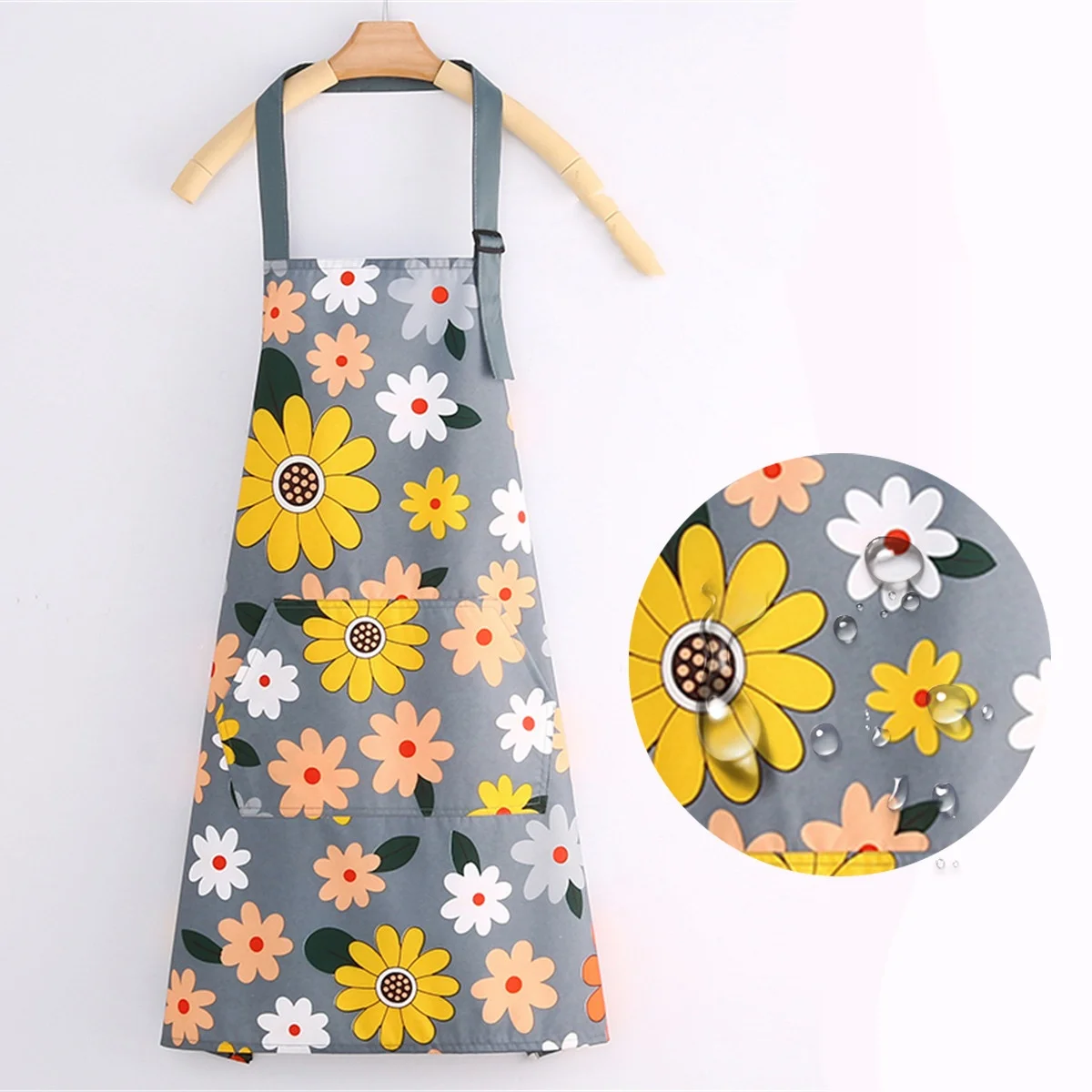 Factory direct supply new fashion waterproof apron fresh flowers kitchen waterproof anti-oil female work clothes