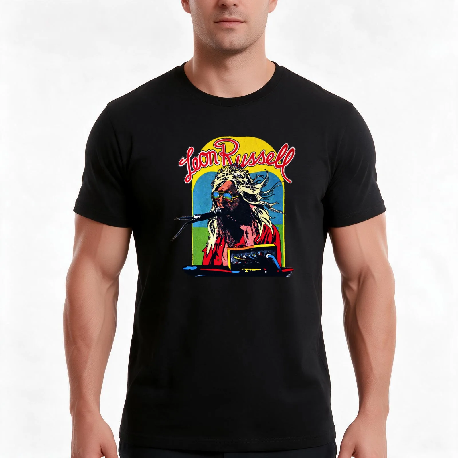 Leon Russell T-Shirt, Summer Casual Cotton Tee, Oversized Streetwear Tops, Vintage Graphic Print, Loose Fit Short Sleeve