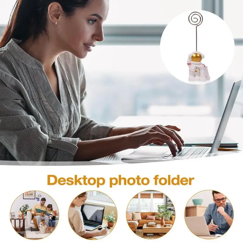 Bureaufotohouder Desktopstandaard Gouden astronaut Fotoclips Hars Creatieve memo- en fotoclips Mini Leuke kaarthouders voor thema