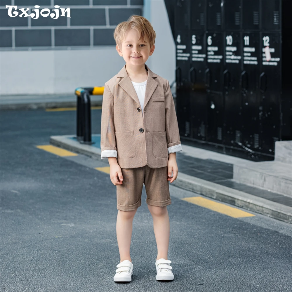 

Classic Casual Kids 2 Pieces Jacket Shorts For Daily School Life Comfortable Boys Suit For Catwalk Show Piano Performance