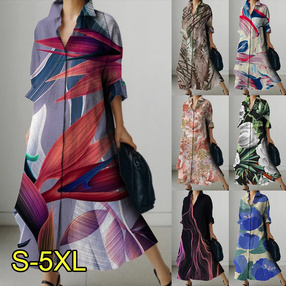 Fall Women's Dresses Printed Shirt Dresses Long Evening Womens Vintage Maxi Party Sets Beach Women's Dresses Casual Elegant Prom