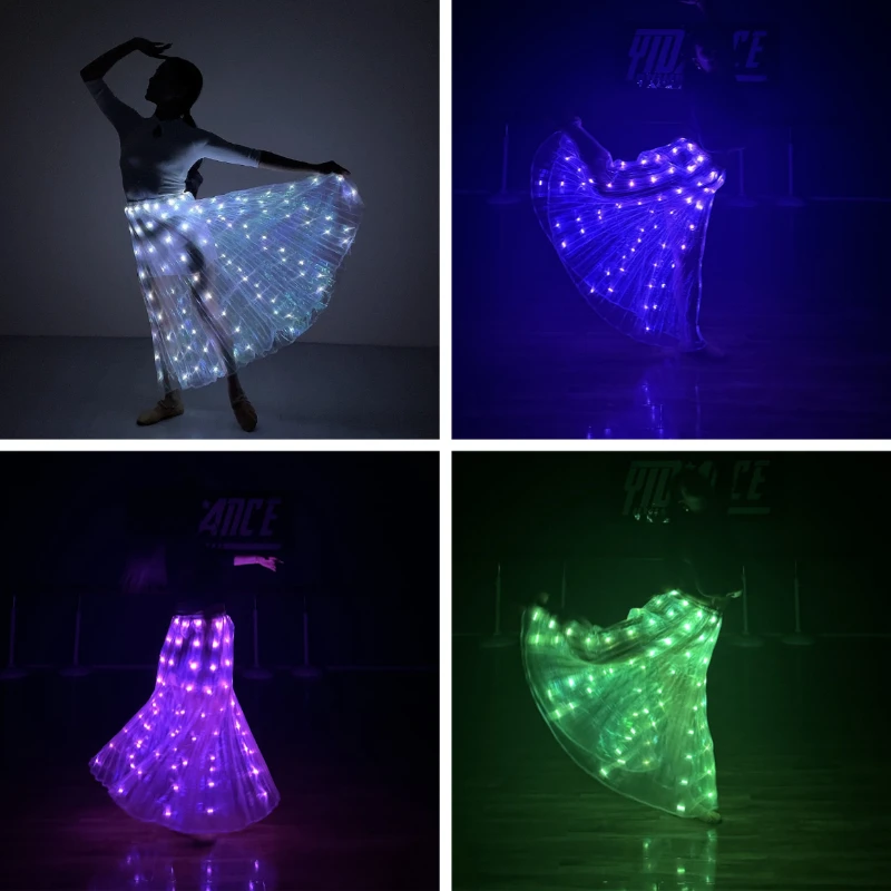 LED Light Up Skirt for Belly Dance Rechargeable Flowing Stage Costume for Bars Adult Dance Wear Professional Performance Skirt