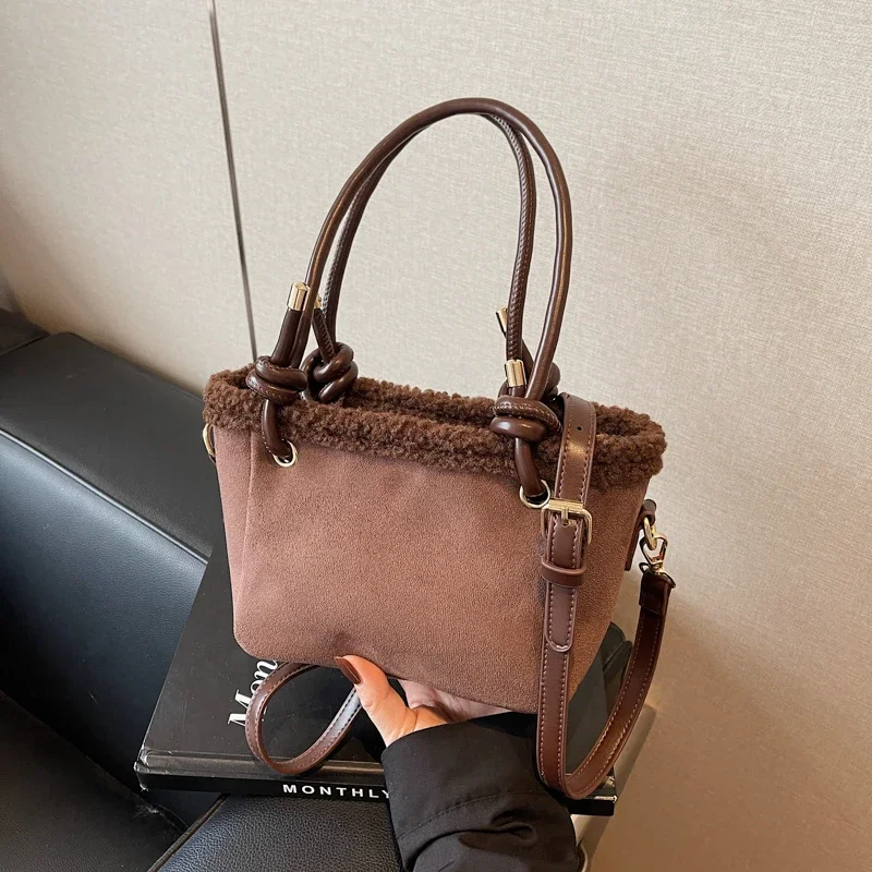 Suede Fashion 2024 New Winter Plush Handbag Solid Color Fashion Shoulder Bag High Beauty Soft Zipper Versatile Crossbody Bag