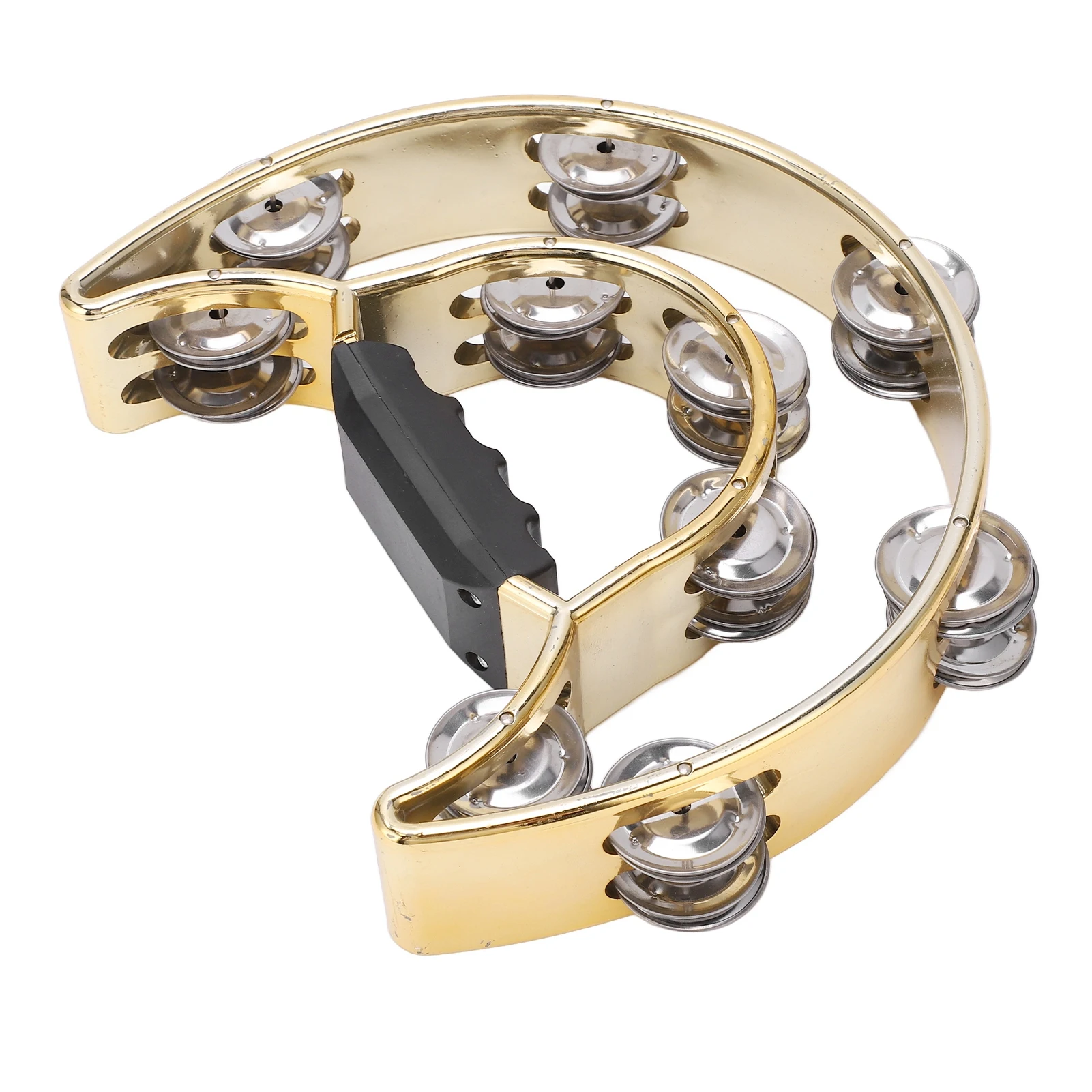 

Double Row Hand Tambourine Metal Tambourine with Plating Bells Percussion Musical Instrument Yellow 1 Piece