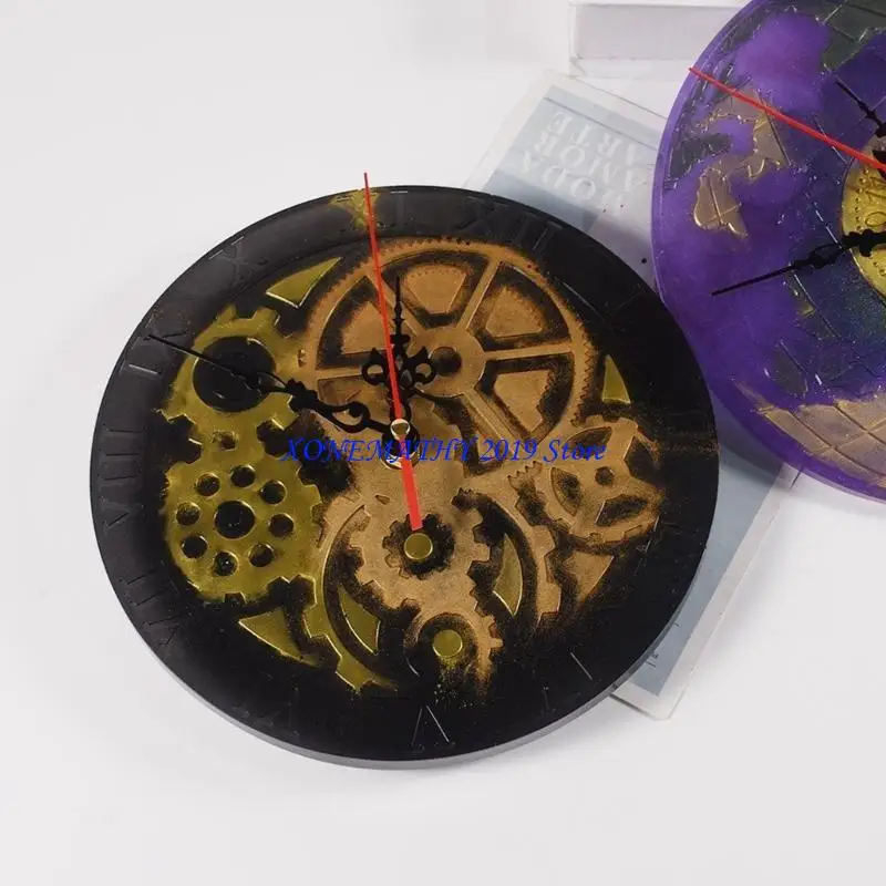 

F42F Durable Resin Clock Molds Easy to Use DIY Hand-Making Tools Earth/Gear Clock Elegant Clay Molds for DIY Crafting