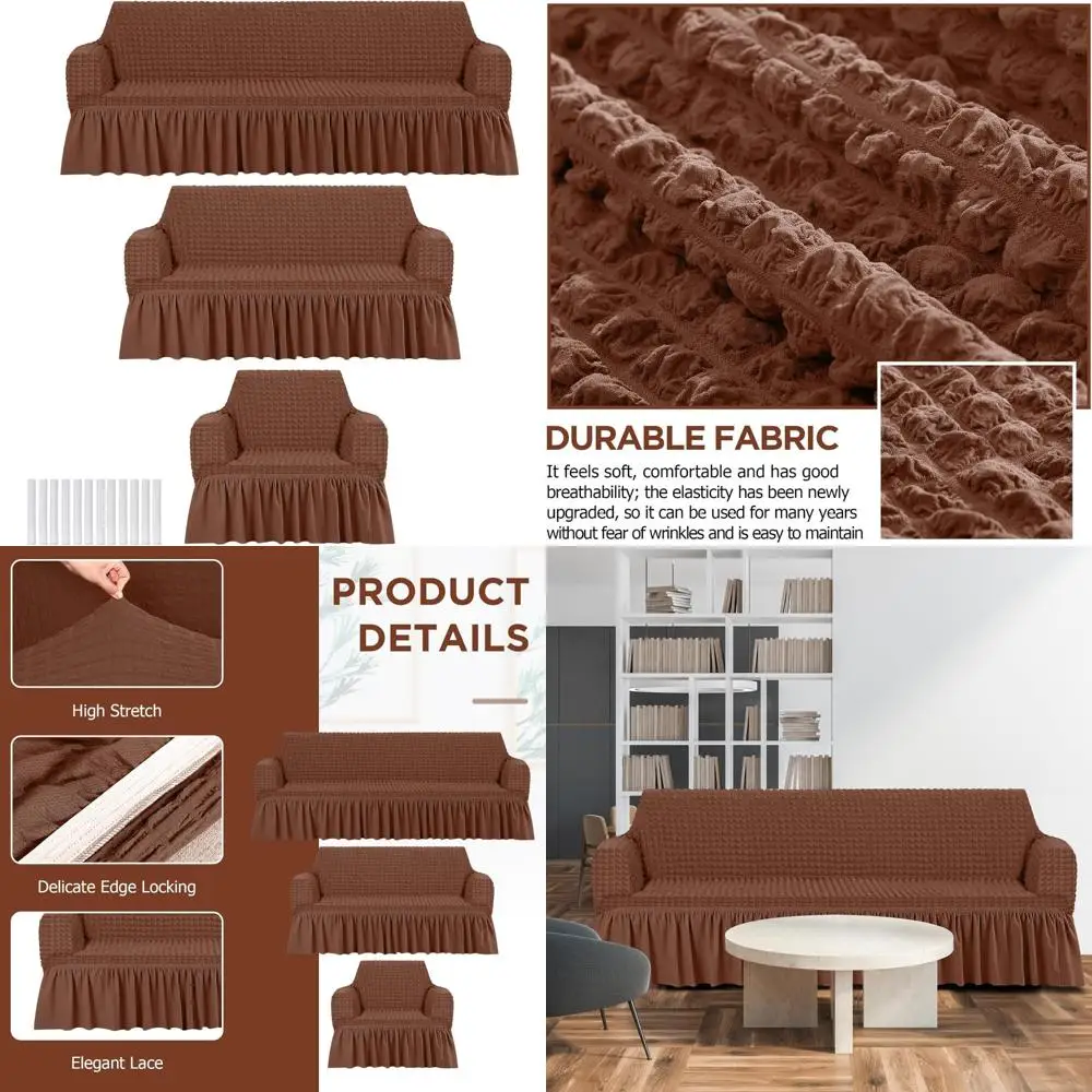 

3-х шт. набор чехлов для дивана, подушка для дивана, прочные, моющиеся, высокоэластичные, эластичные, растягивающиеся, мебельные чехлы для диванов с юбкой для дивана