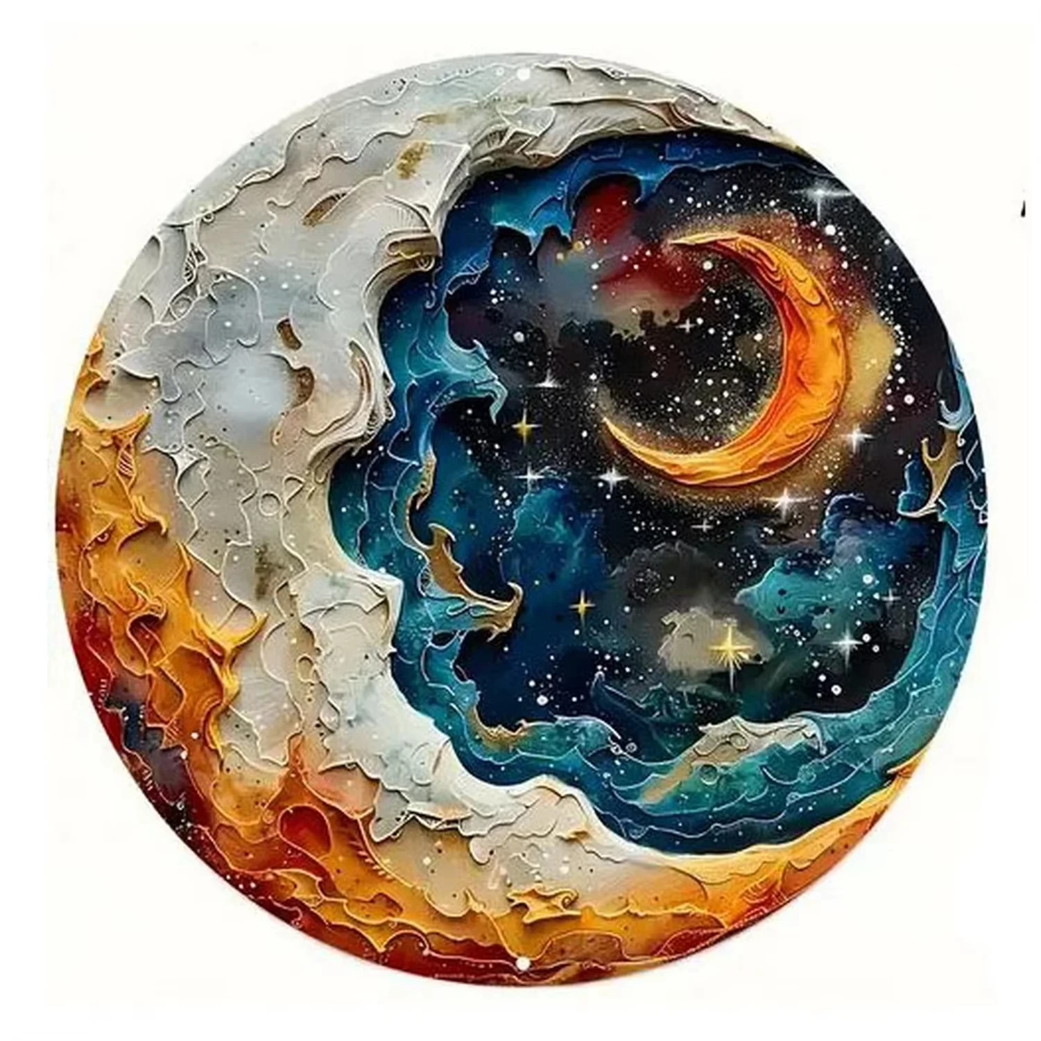 لافتة معدنية مسطحة كلاسيكية على شكل قمر كوني ثنائية الأبعاد - ديكور جداري سماوي عتيق مع نجوم جالاكسي للمنزل والمقهى والحديقة والمتينة في الهواء الطلق #1