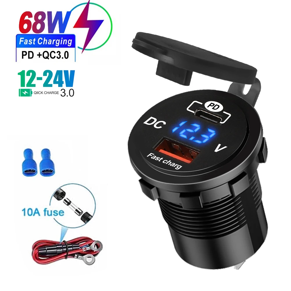 68W 4,2A 12V Dual-USB-Autoladegerät mit Wasserdichtem Panel-Netzadapter für Fahrzeuge, Boote, LKWs und Motorräder