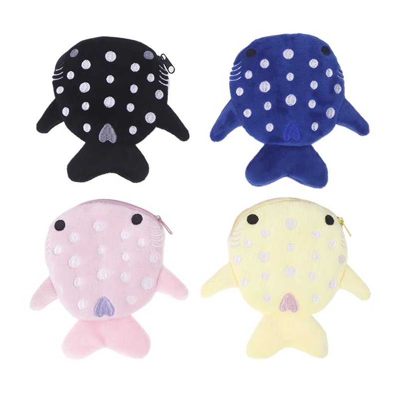 Cartoon Plush Shark Coin Purse For Kids Cute Animal Zero Wallet With Zipper Coin Bag Pendant Data Cable Storage Gift