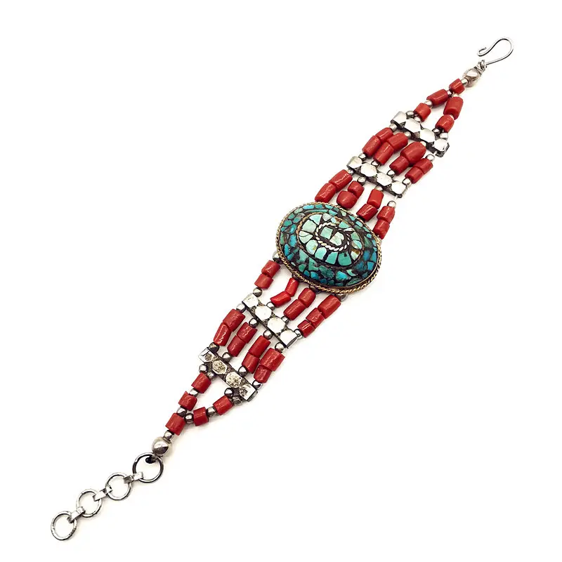 Tibetan Fashion Bracelet Red Sherpa Lampwork with Brass Tag Bracelets 2024 New BB-009