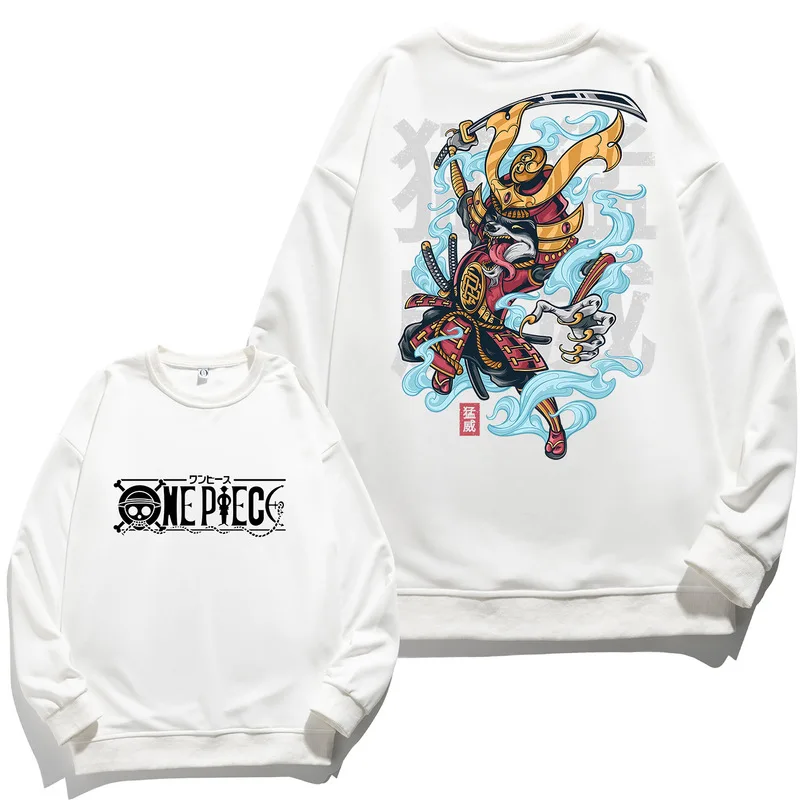 Anime One Piece Luffy Zoro white Sweatshirt Individuality Printed Loose Daily Collocation Leisure Fashion Boy Girl Clothes Gift image 3
