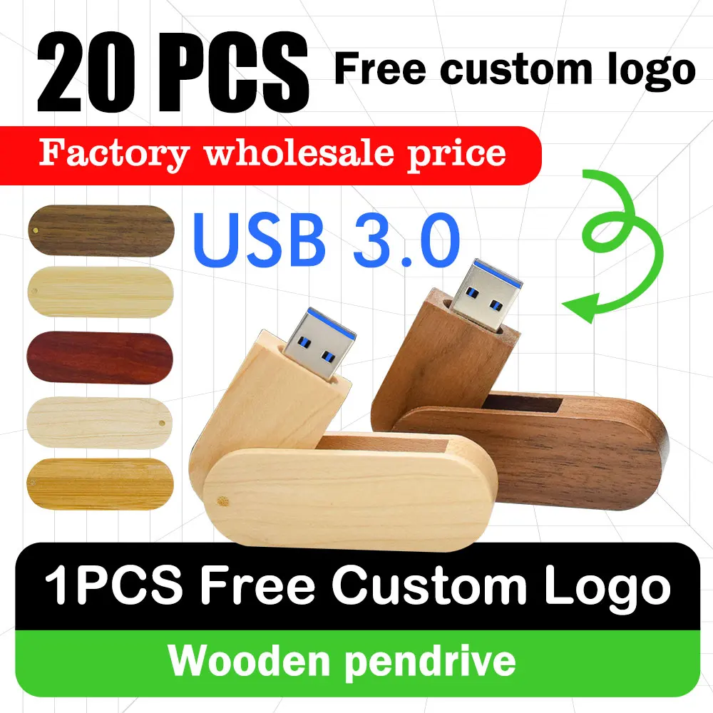 

20 PCS LOT Free Custom Logo USB 3.0 Flash Drive 128GB Beautiful Wooden Box Memory Stick 64GB Creative Gift Pen Drive 32GB