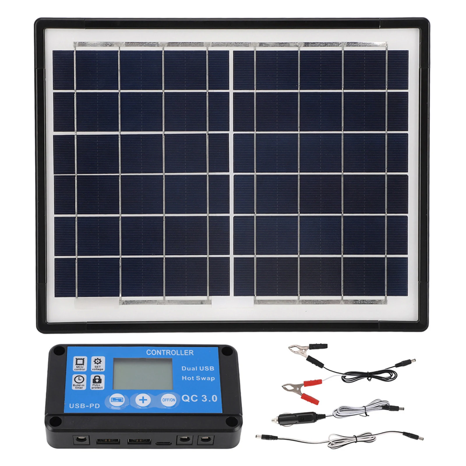 20W 6V Portable Solar Panel for RV Boat Motorcycle Dual USB Outputs and DC5521 Female Connector 35x28cm Polycrystalline