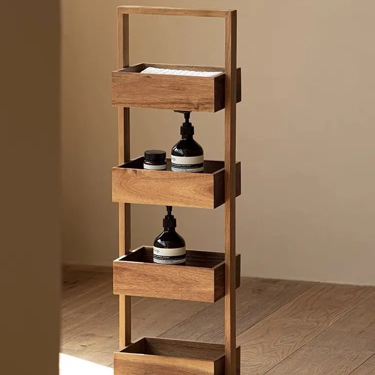 

Spot Wooden Multi-layer Shelf Living Room Storage Rack Floor-to-ceiling Wooden Storage Rack Vegetable Snack Rack Bathroom Wood