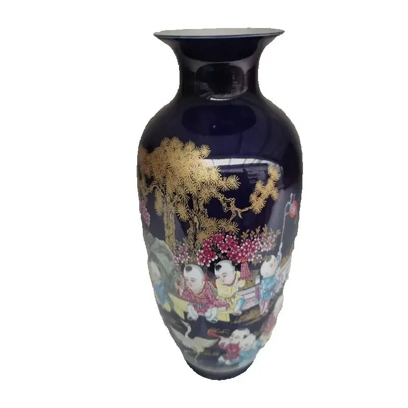 

Chinese Old Porcelain ,Blue background enamel figure patterned vase