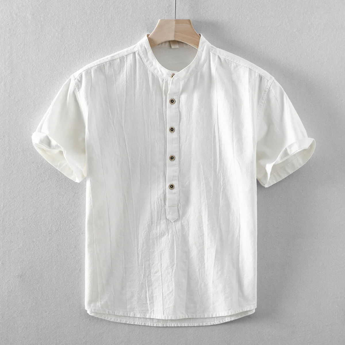 

New Summer Men's Linen Short-sleeved Shirt Chinese-style Pullover Cotton and Linen Thin Breathable Shirts for Men Camisas TS-821