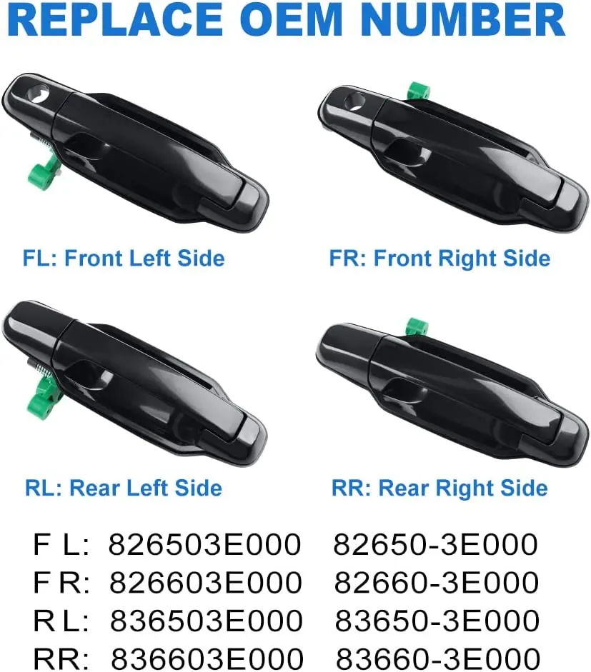 Exterior Door Handles For Kia Sorento 2003 - 2009 Replaces 82650-3E000 81158 81155 Front Rear Left & Right Outside Door Handles