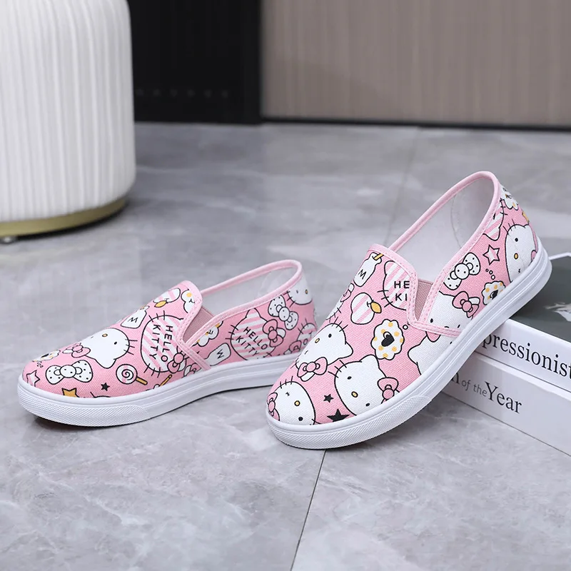 

Kawaii Hello Kitty Student Graffiti Canvas Shoes Anime Low Tops Breathable Casual Shoes Cartoon Light Sneakers Christmas Gift