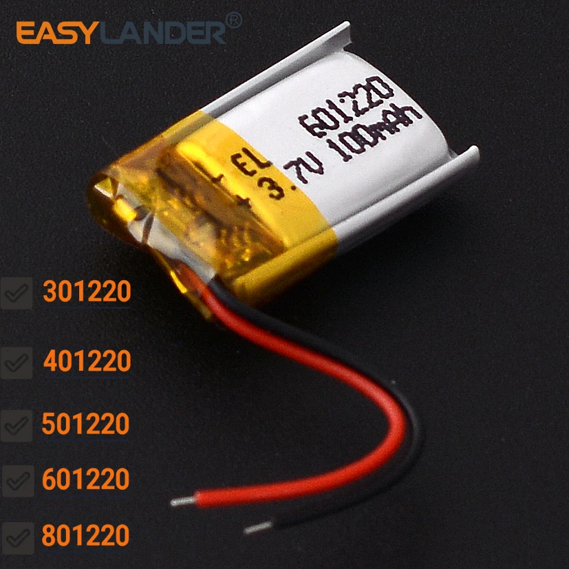 301220 60mAh 401220 501220 3.7V 100mAh 601220 Rechargeable Lipo  li Polymer Li-ion Battery