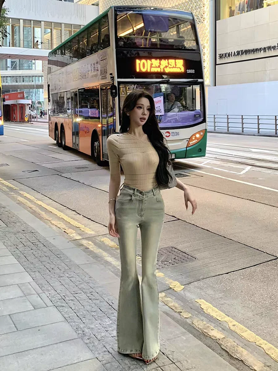Slimming High Waist Wide Leg Jeans Women's Spring Fashion Skin-friendly Breathable Korean Style Wine Glass Waist Jeans