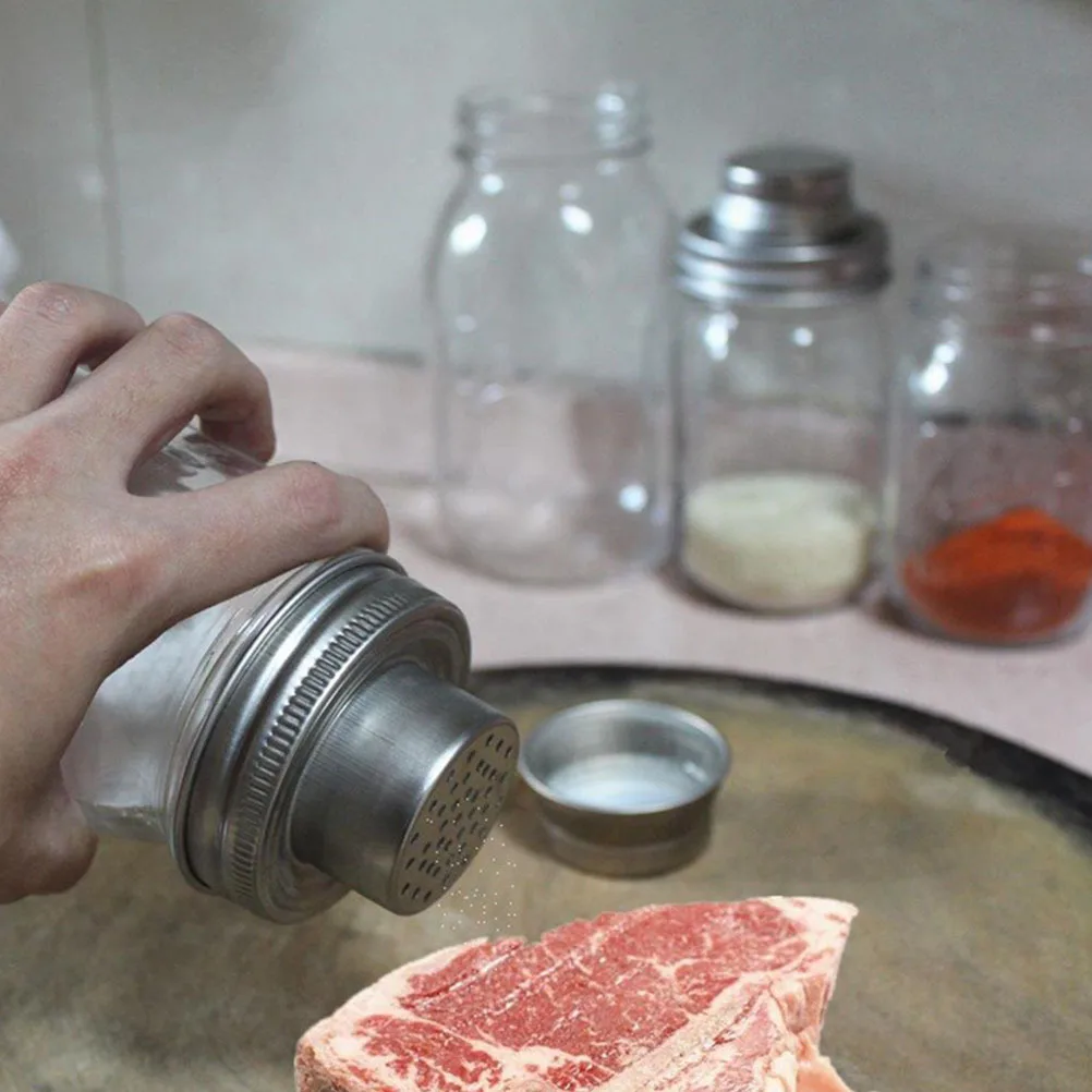 

4Pcs Stainless Steel Jar Shaker Lids for Cocktail and Seasoning Use Multi-Function Spice Bottle Lids Shaking Tops for Mason Jars