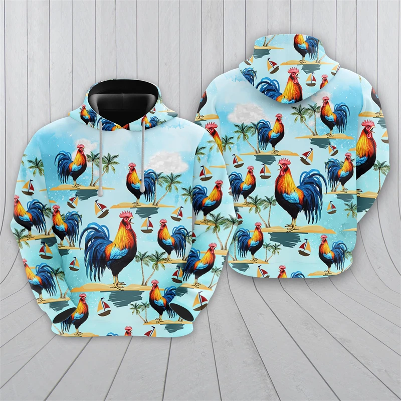 Hawaiian Chicken 3D Printed Hoodies For Men Clothes Casual Rooster Graphic Sweatshirts Harajuku Fashion Women Hoody Y2k Boy Tops