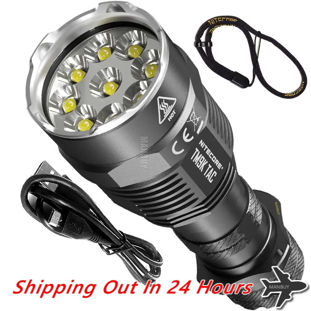 2024 Nitecore TM9KTAC 9800 Lumens Super Bright Torch Spotlight Handheld Tactical Flashlight TYPE-C Rechargeable +5000mAh Battery