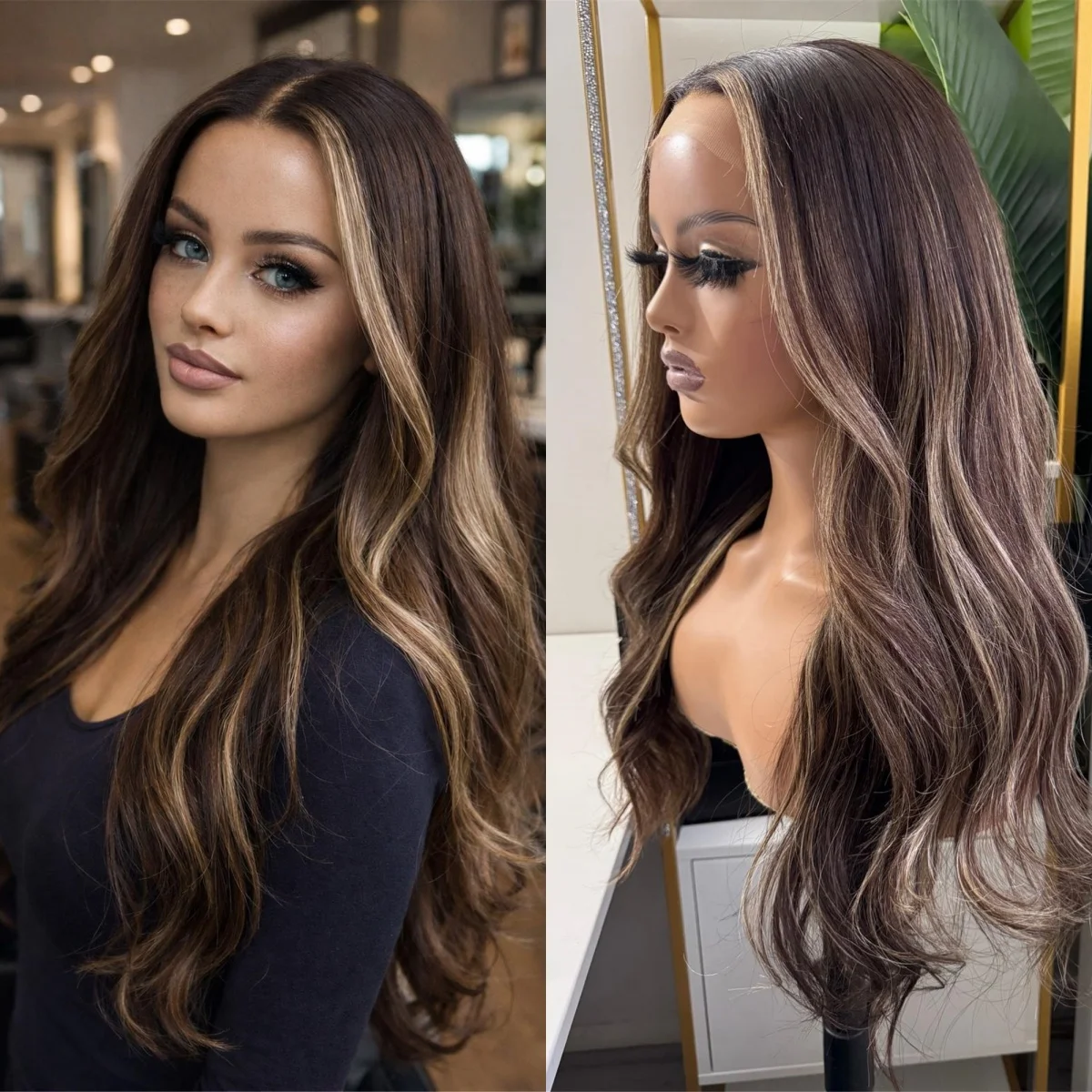 Synthetic Lace Front Wig 13x4 Dark Brown Balayage Natural Wavy Wig Heat Resistant Fiber Premium Wig On Clearance Sale for Women