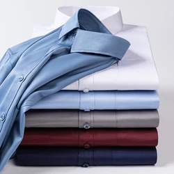New Stretch Anti-Wrinkle Men's Shirts Long Sleeves Dress Shirts For Men Slim Fit Camisa Social Business Blouse White Shirt S-7XL