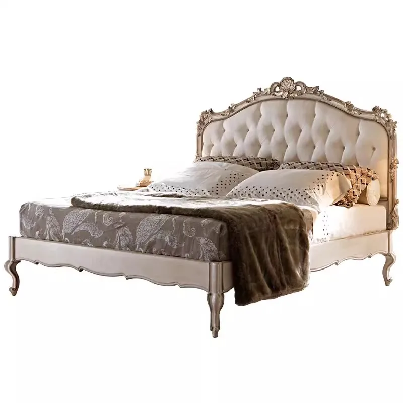 

American luxury carved 1.8 meters solid wood bed French retro old princess bed neoclassical fabric double bed