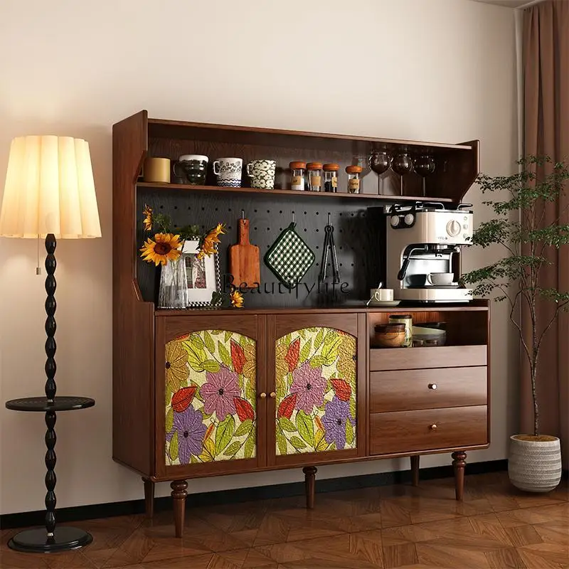 

-*Medieval solid wood dining side cabinet, retro painted hole board storage cabinet