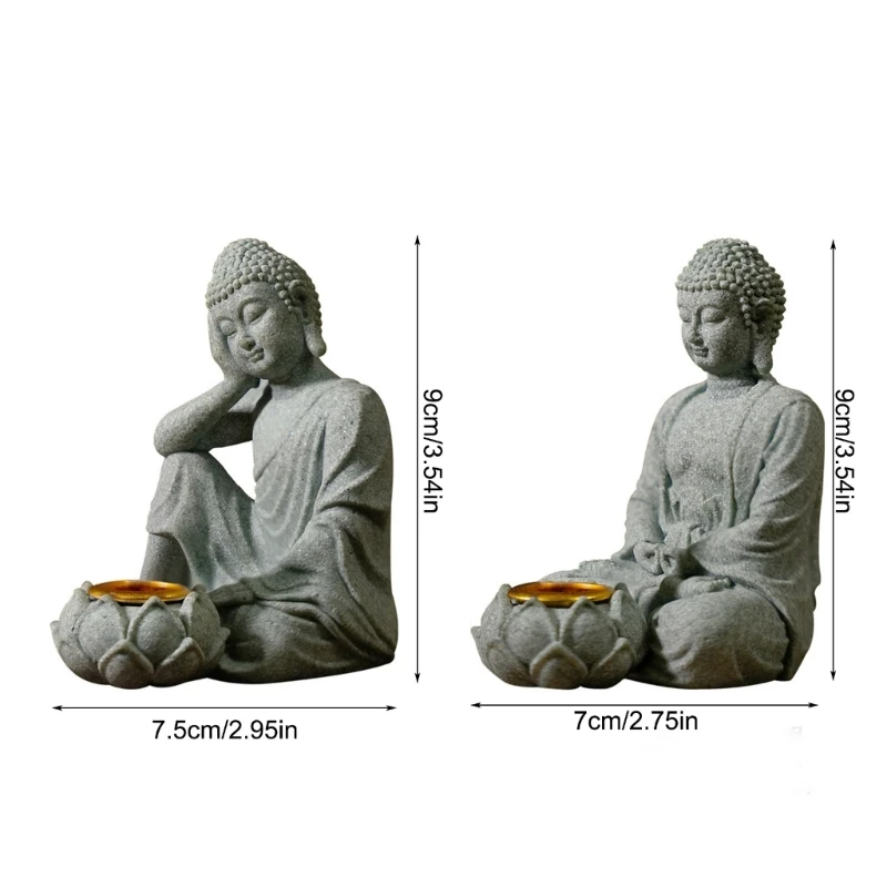 Statuetta in meditazione Scultura in pietra con portacandele Tealight Statua da meditazione Giardino decorazione per