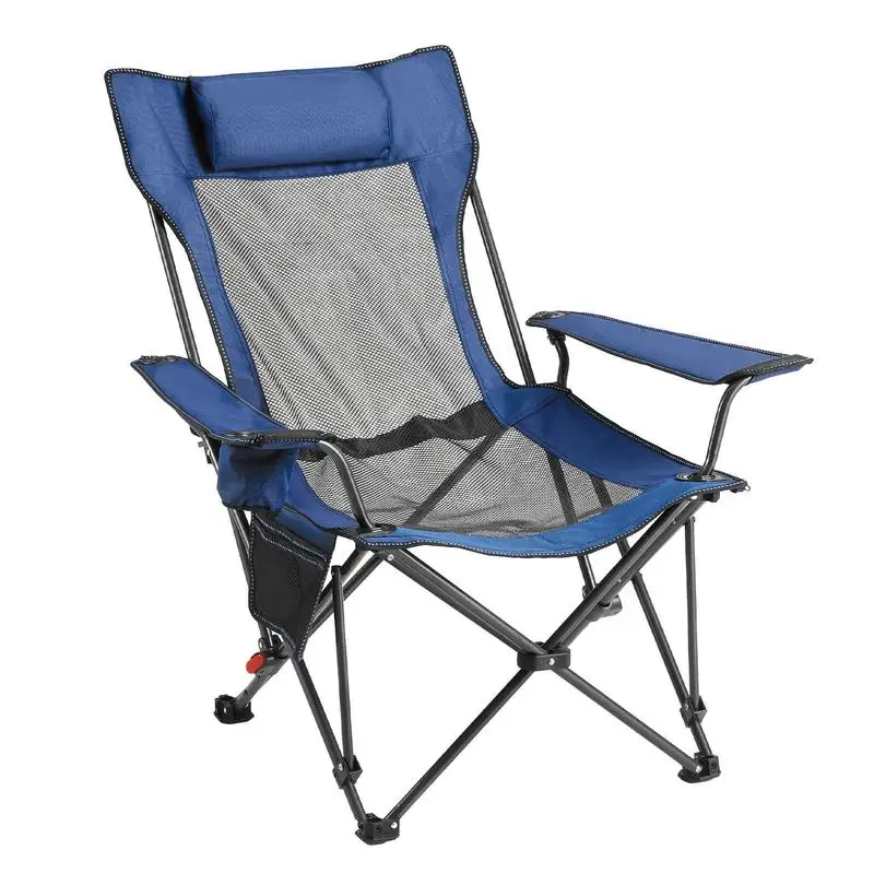 

Adjustable Outdoor Lounger 23x23x37 Inch For Beach Patio Camping, 4 Positions Headrest Footrest Mesh Breathable Foldable Steel Frame 220 lbs Capacity Blue