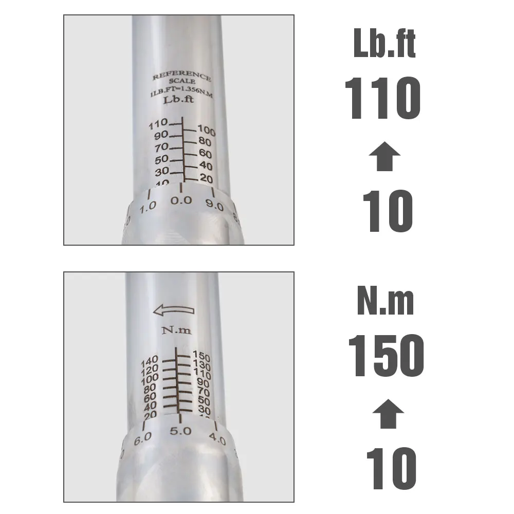 Torque Wrench 1/2 Inch Drive 10-150N.m with Quick Release Reversible Head Heavy Duty for Motorbike Bicycle Car Repair