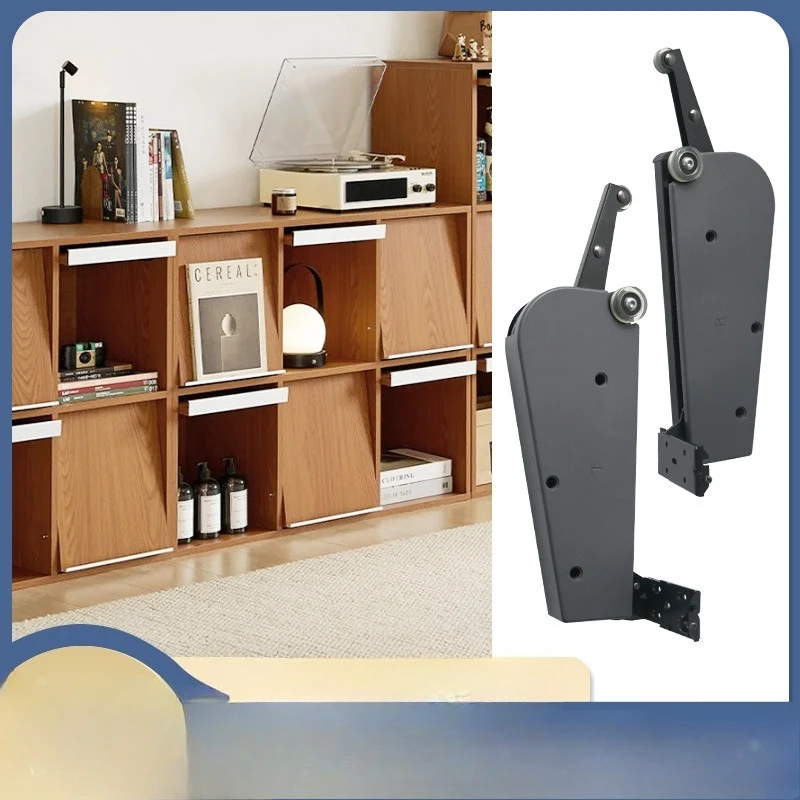 Tilt the bookcase and pull it up to hide the folding door and insert the entry hardware accessories.