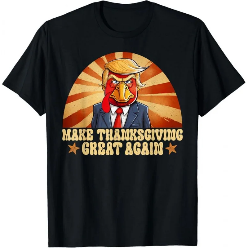 

Men's and Women's Sports Leisure New Black Top Short Sleeve Makes Thanksgiving Day Great and Funny again Türkiye Trump T-shirt