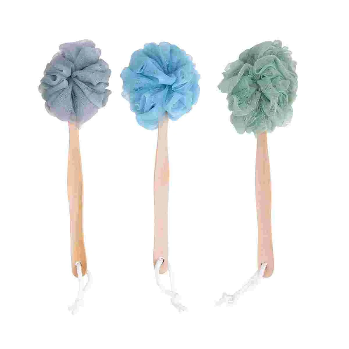 

3 PCS Shower Back Scrubber Bath Flower with Handle Sponge Massage Bamboo Long Balls