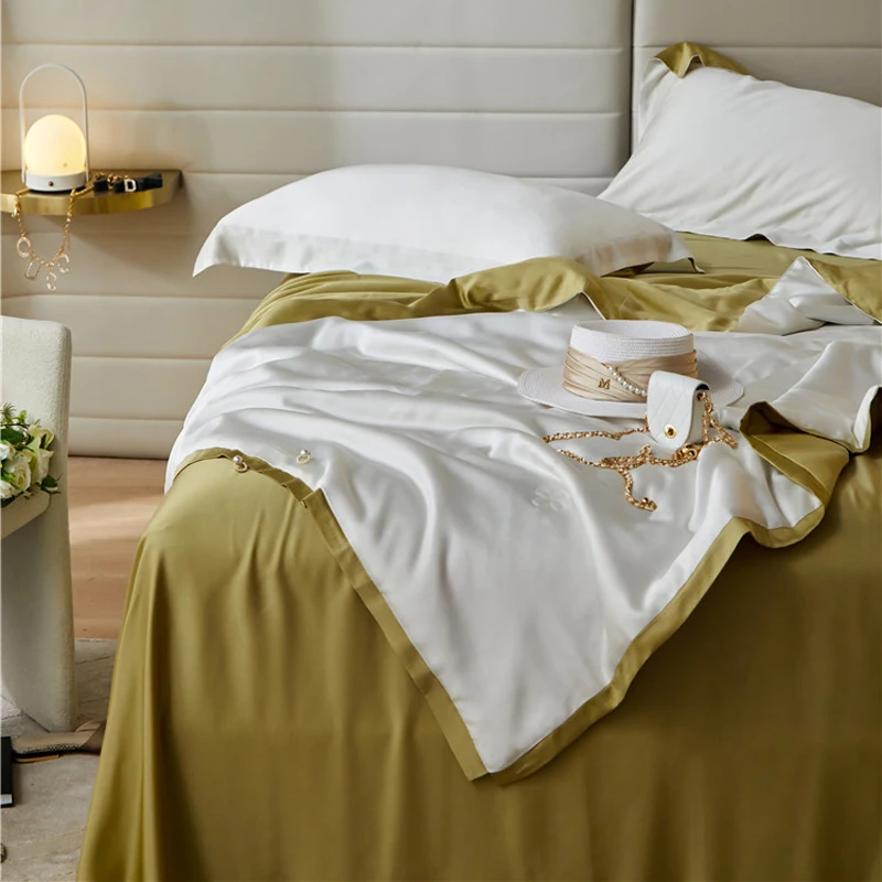 2024 Newest Four-piece Bedding Simple Cotton Double Household Bed Sheet Quilt Cover Embroidered Comfortable Bedding White Yellow