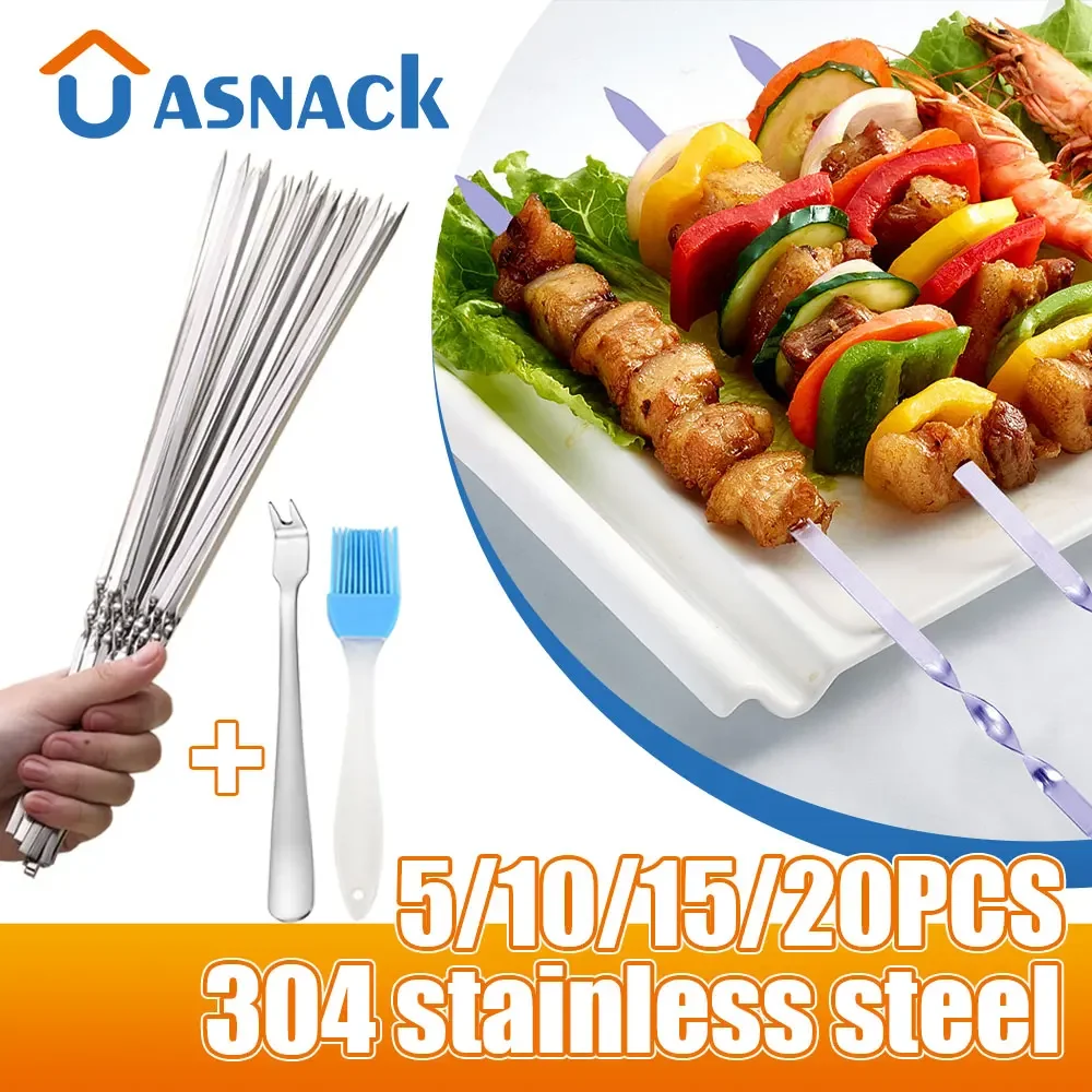 5/10/20Pcs Stainless Steel Barbecue Skewer Reusable BBQ Skewers Kebab Iron Stick For Outdoor Camping Picnic Tools Cooking Tools