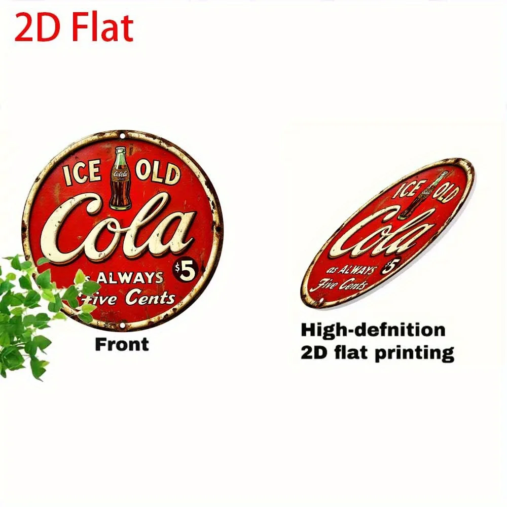 Vintage Ice-Cola Metal Wall Art Sign - 8x8 Inch Round Aluminum Rustic Decor, Retro Soda Advertising Style for Home, Kitchen, Bar view 5