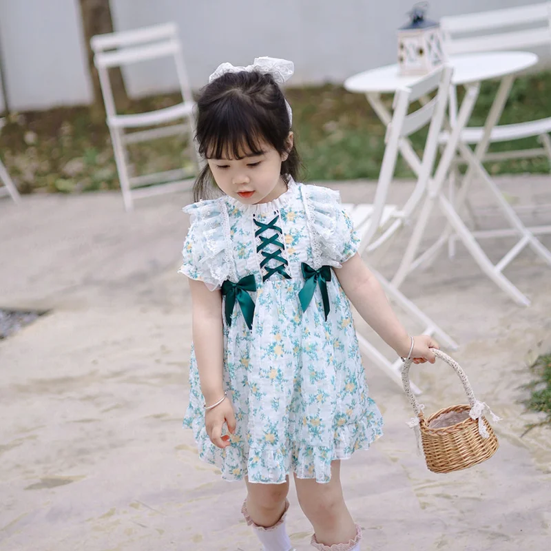 

2022 Summer New Children's Wear Simple Girls Short Sleeve Floral Dress Children's Spanish Skirt