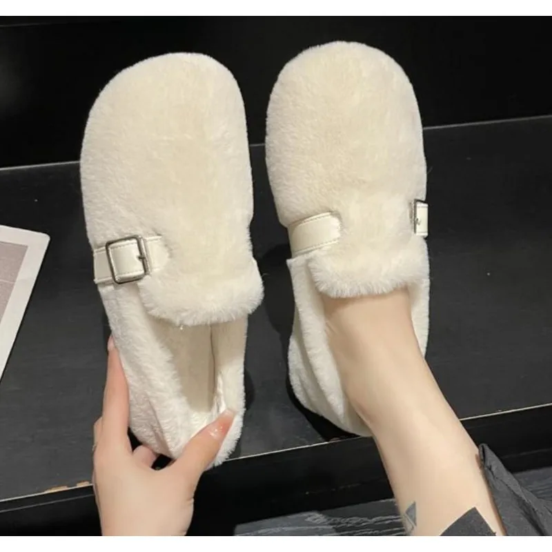 

Women Casual Slip on Fuzzy Plush Loafers Woman Winter Warm Flat Shoes Moccasins Belt Buckle Fashion Driving Flats for Ladies