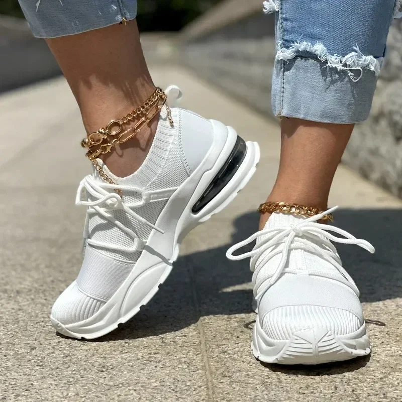 

Woman Breathable Sock Casual Shoes Lace Up Tennis Mesh Shoes Female Sport Shoes Ladies Flat Big Size Sneakers for Women Summer