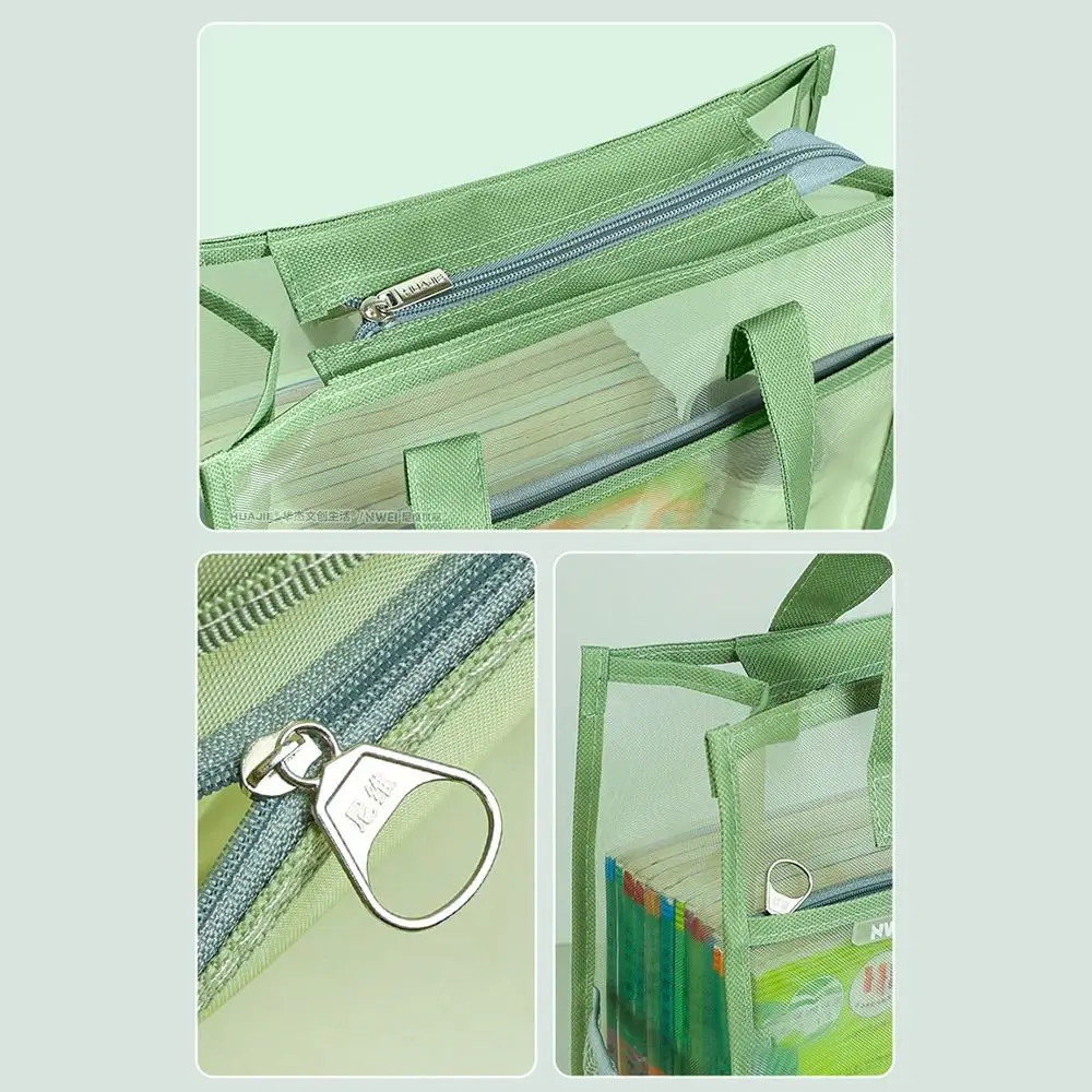 Large Capacity Mesh Hand-held File Bag Office School Supplies Multifunctional Zippered Document Bags Portable Thickened