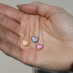 Gold Plated 10MM Gradient Colorful Cubic Zirconia CZ Heart Fashion Women Jewelry Set Lovely Earring Necklace