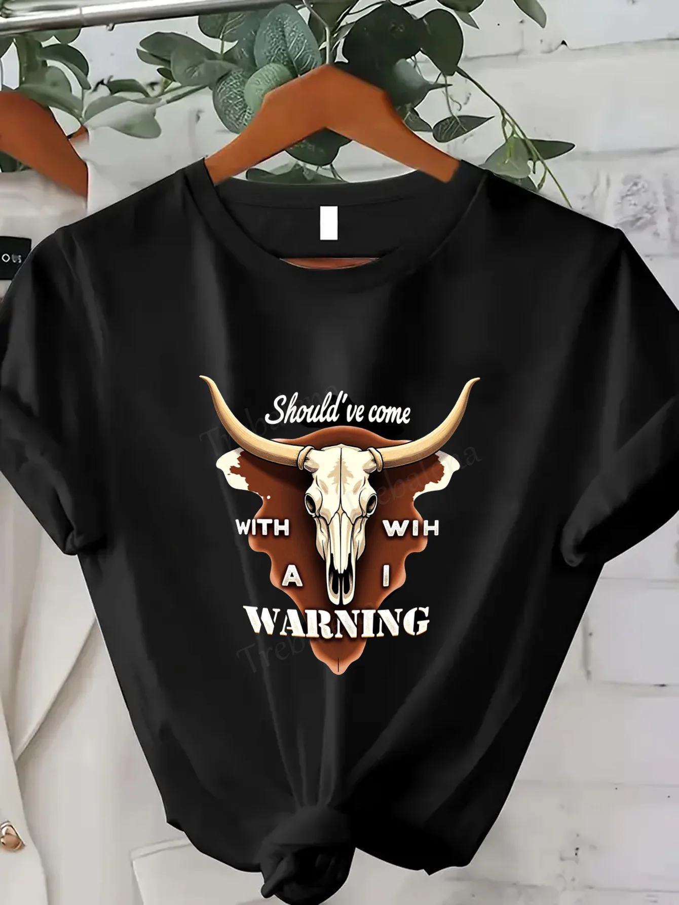 

Women T-shirt Cow Skull Warning Graphic Tee for Women, Edgy Western Style