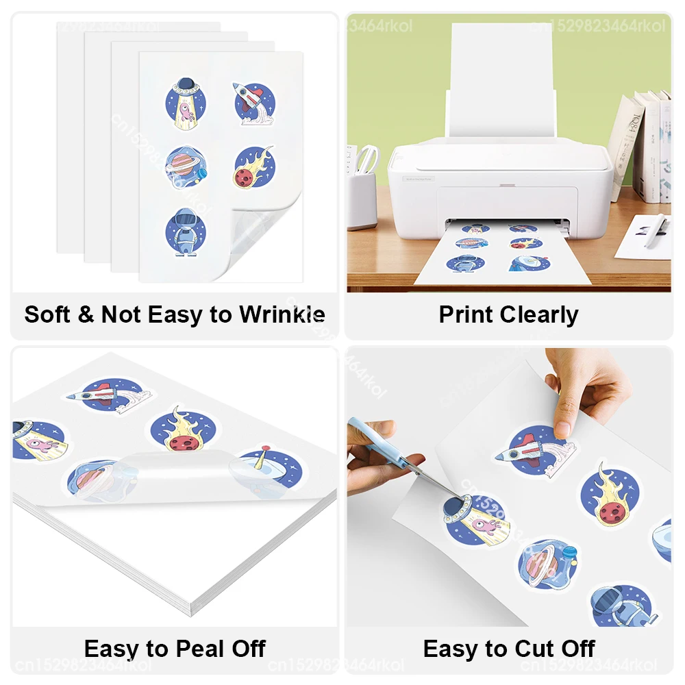 10 Sheets A4 Vinyl Sticker Paper Transparent Printabe Label for Inkjet Printer Self Adhesive Copy Paper Waterproof Sticker Decal