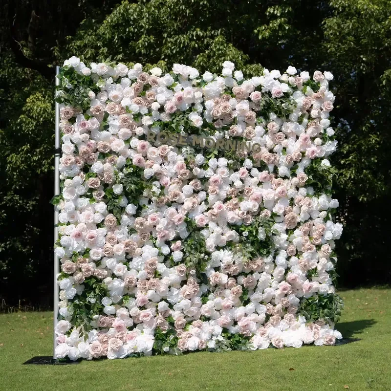 Luxurious Wedding Flower Wall Backdrop with Full Bloom Roses and Hydrangeas for Elegant Event Stage Decoration Panel Design